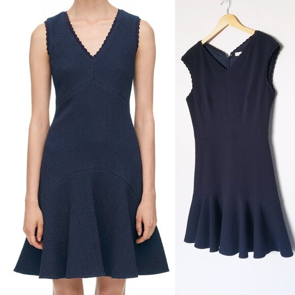 Rebecca Taylor Anna Scallop-Trimmed Navy Dress Size L Textured Knit Modest $395 - Picture 15 of 15